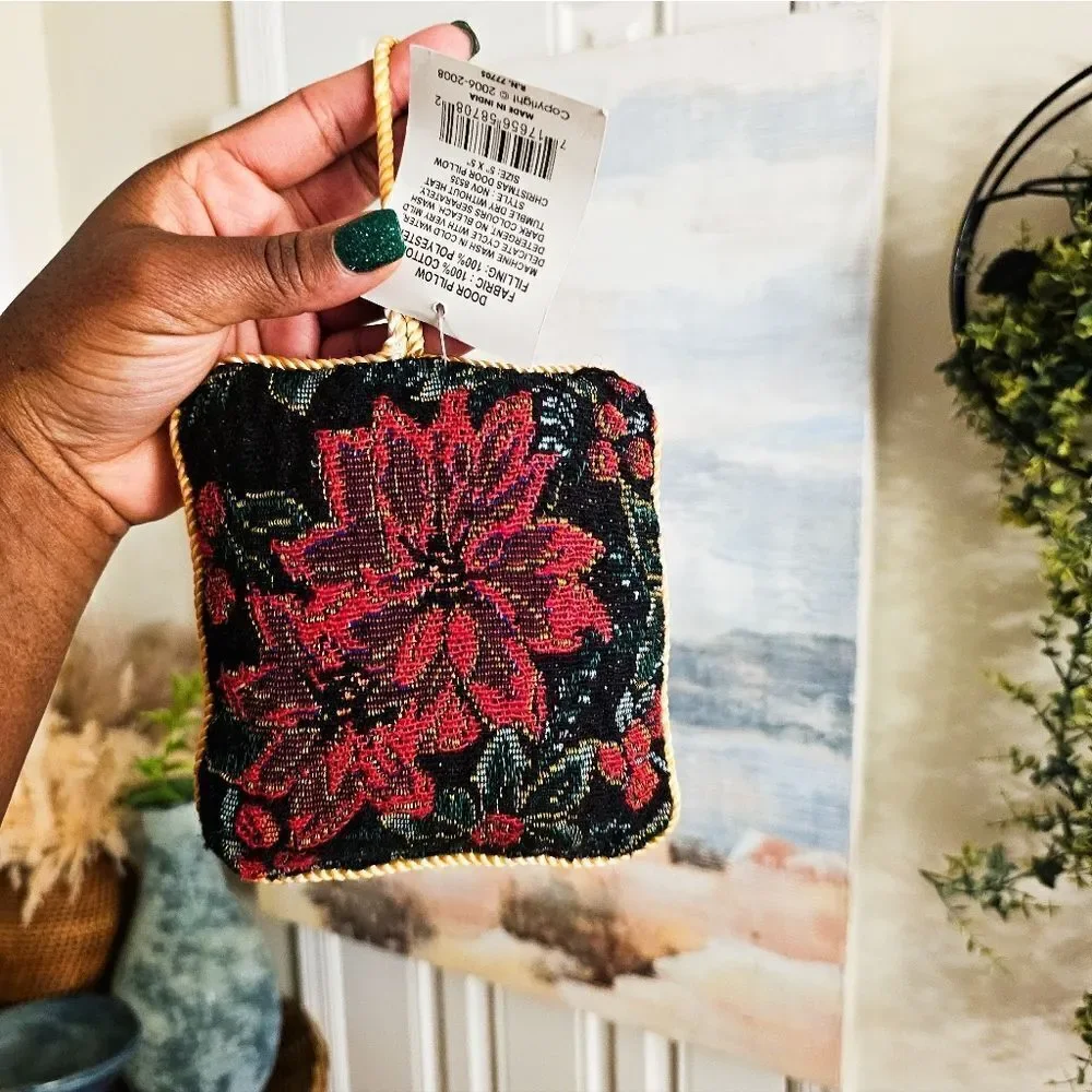 New Y2K Nicole Crafts Poinsettia Christmas Tapestry Mini Door Pillow.